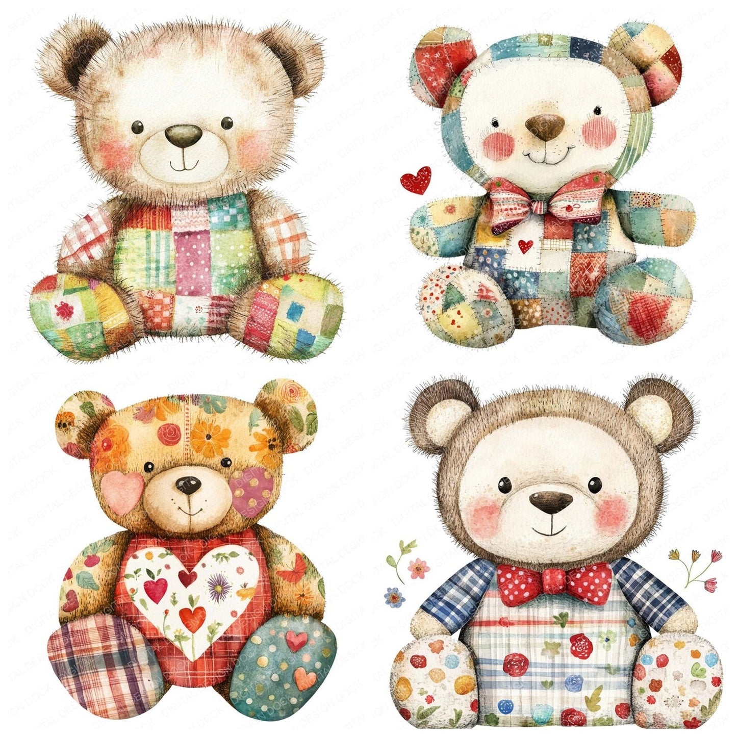 Patchwork Teddybear Clipart Set (DDD006268)