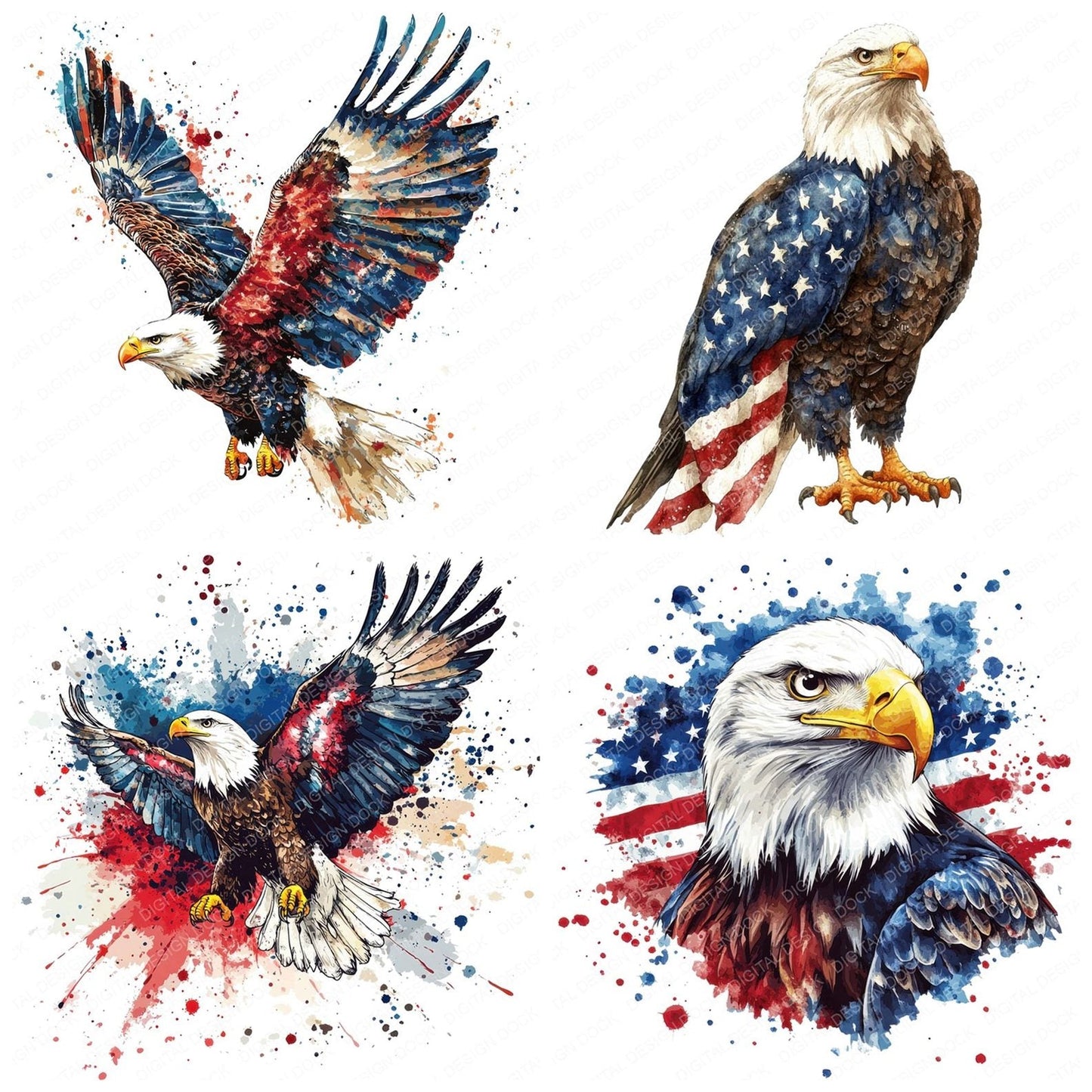 Patriotic Bald Eagle Clipart Set (DDD006269)