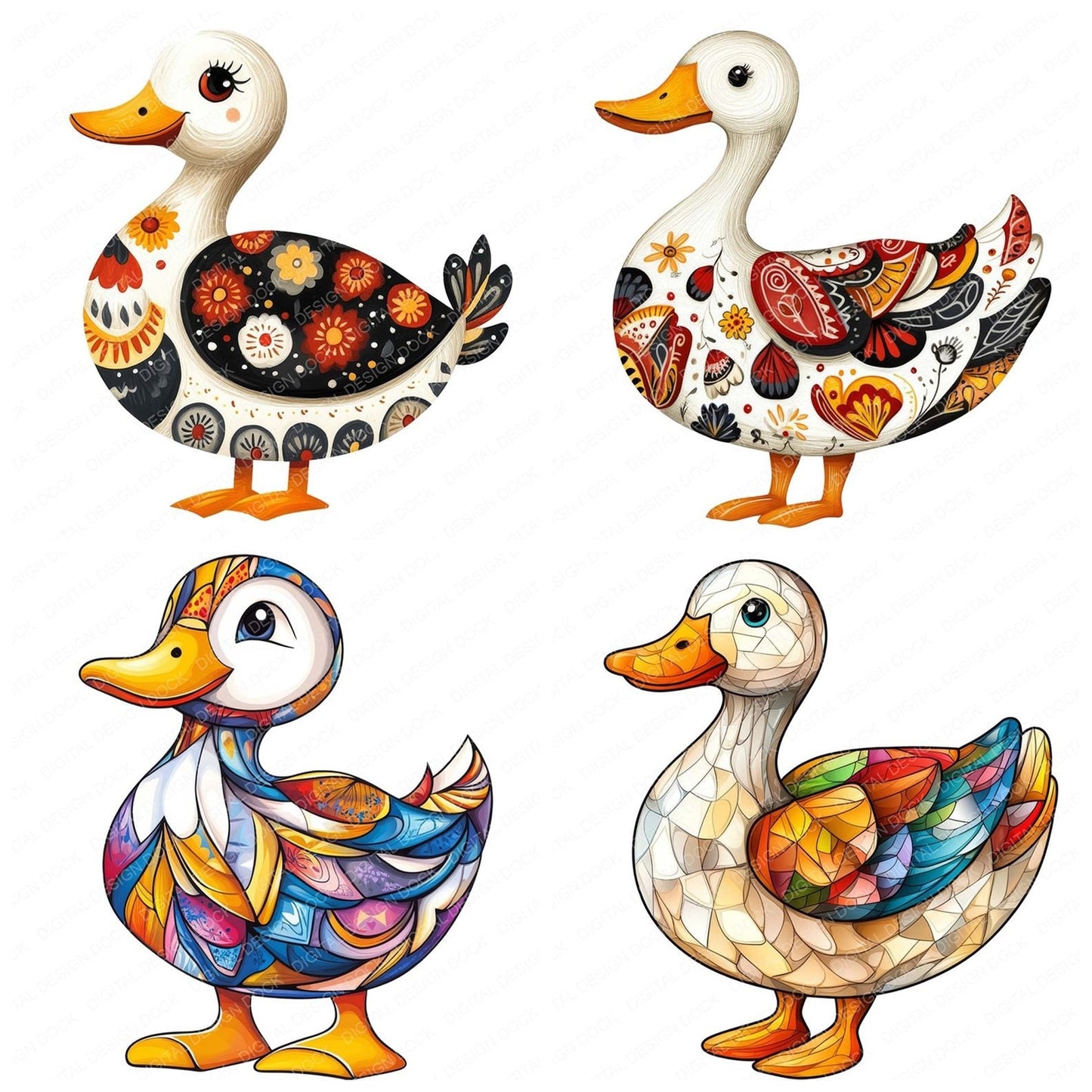 Patterned Folk Art Duck Clipart Set (DDD006273)