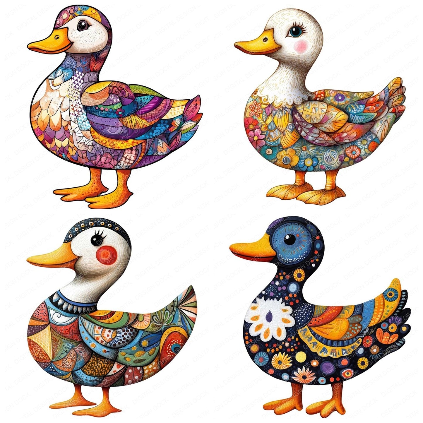 Patterned Folk Art Duck Clipart Set (DDD006273)
