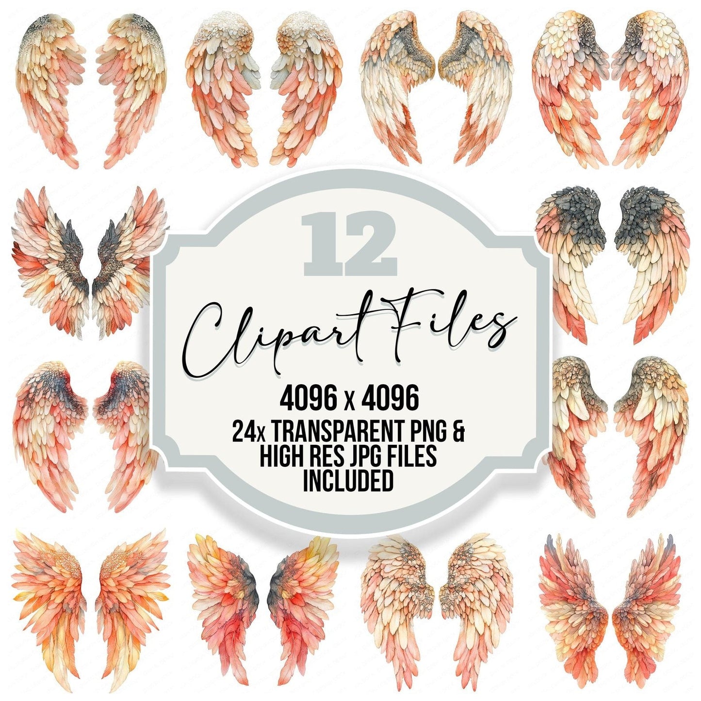 Peach Ombre Angel Wings Clipart Set (DDD006275)
