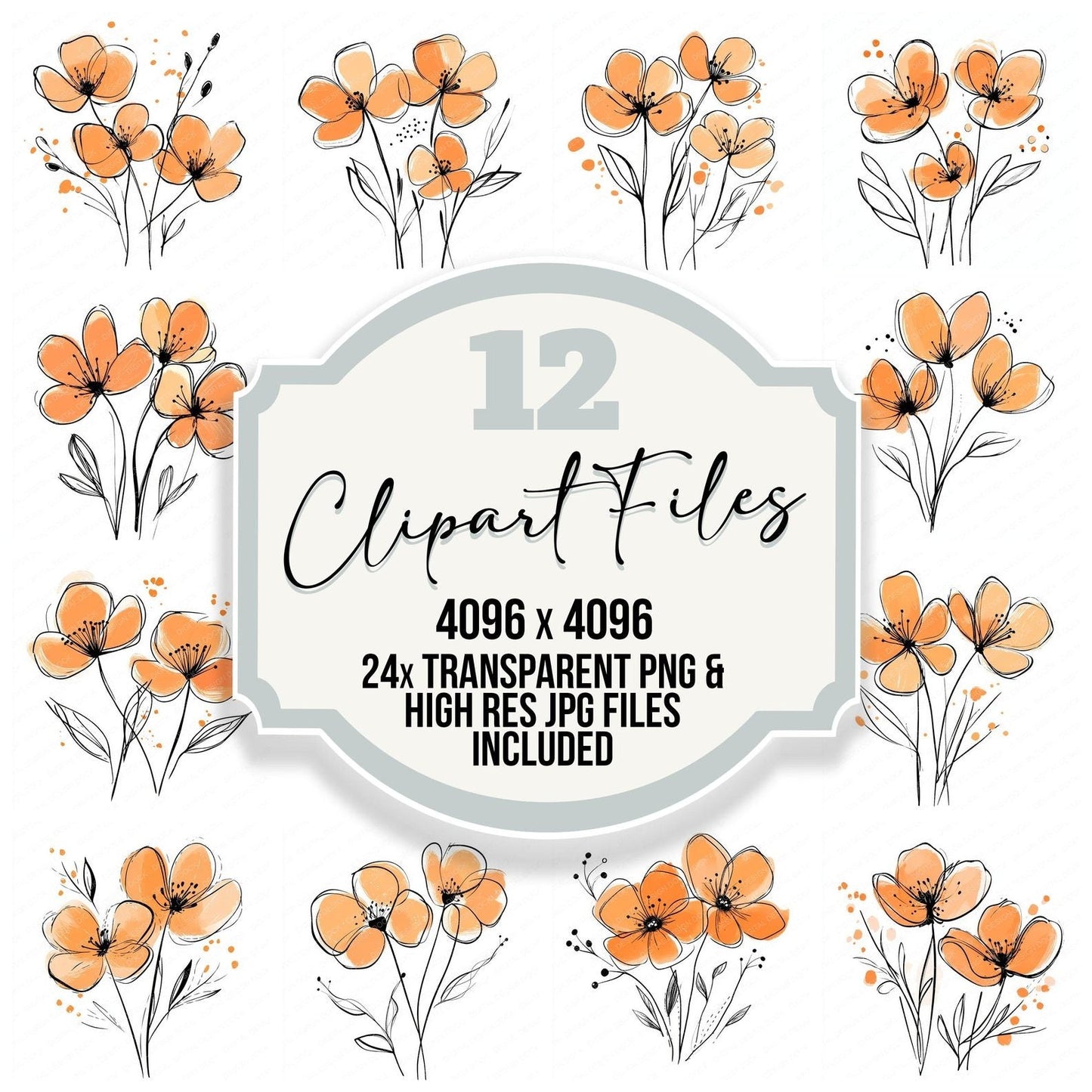 Peach Orange Abstract Flowers Clipart Set (DDD006276)