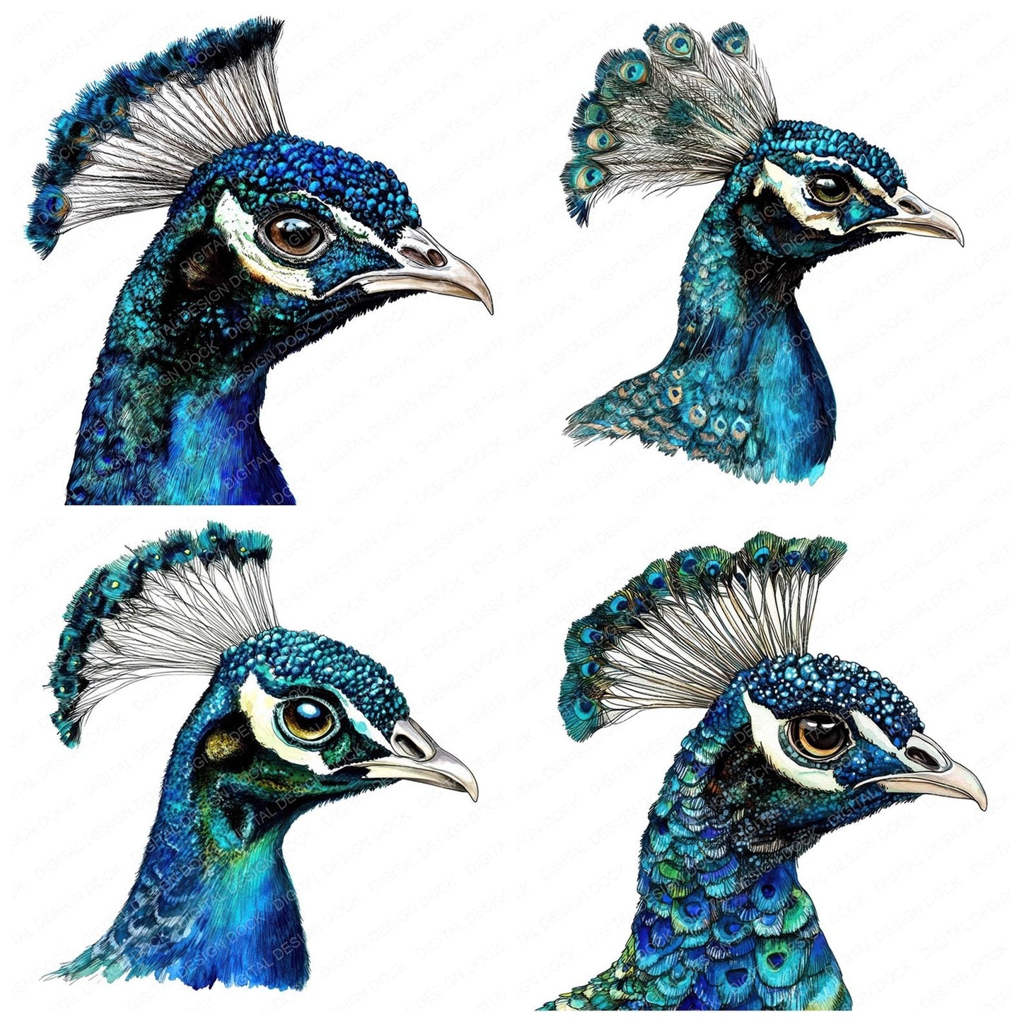 Peacock Head Profile Clipart Set (DDD006277)