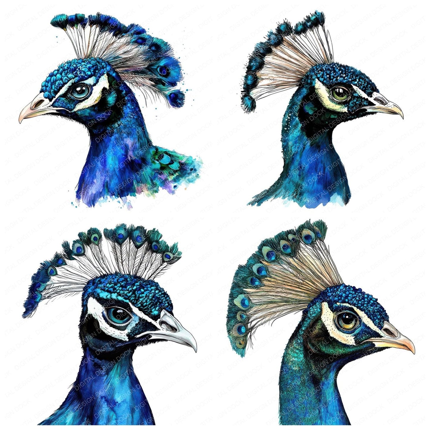 Peacock Head Profile Clipart Set (DDD006277)