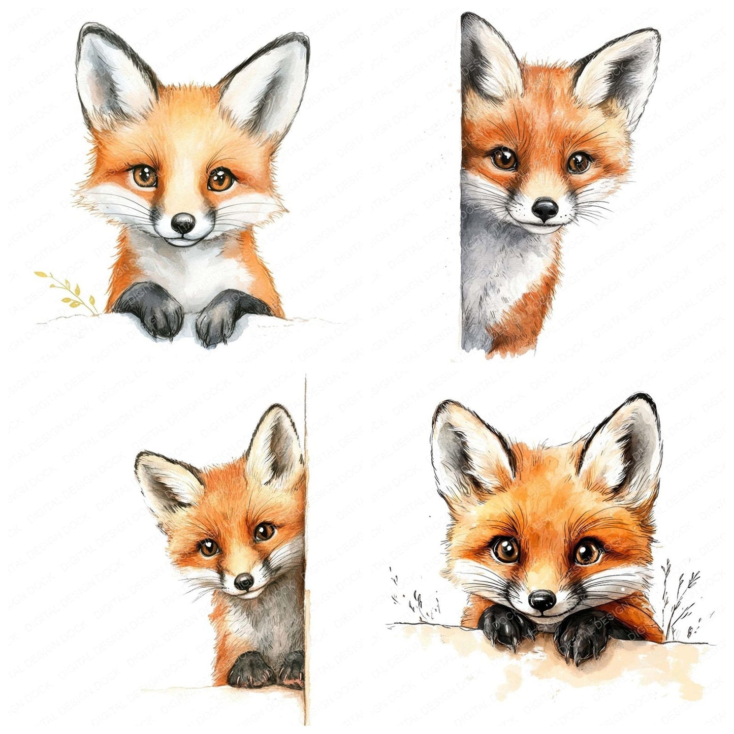 Peeking Cute Fox Clipart Set (DDD006279)