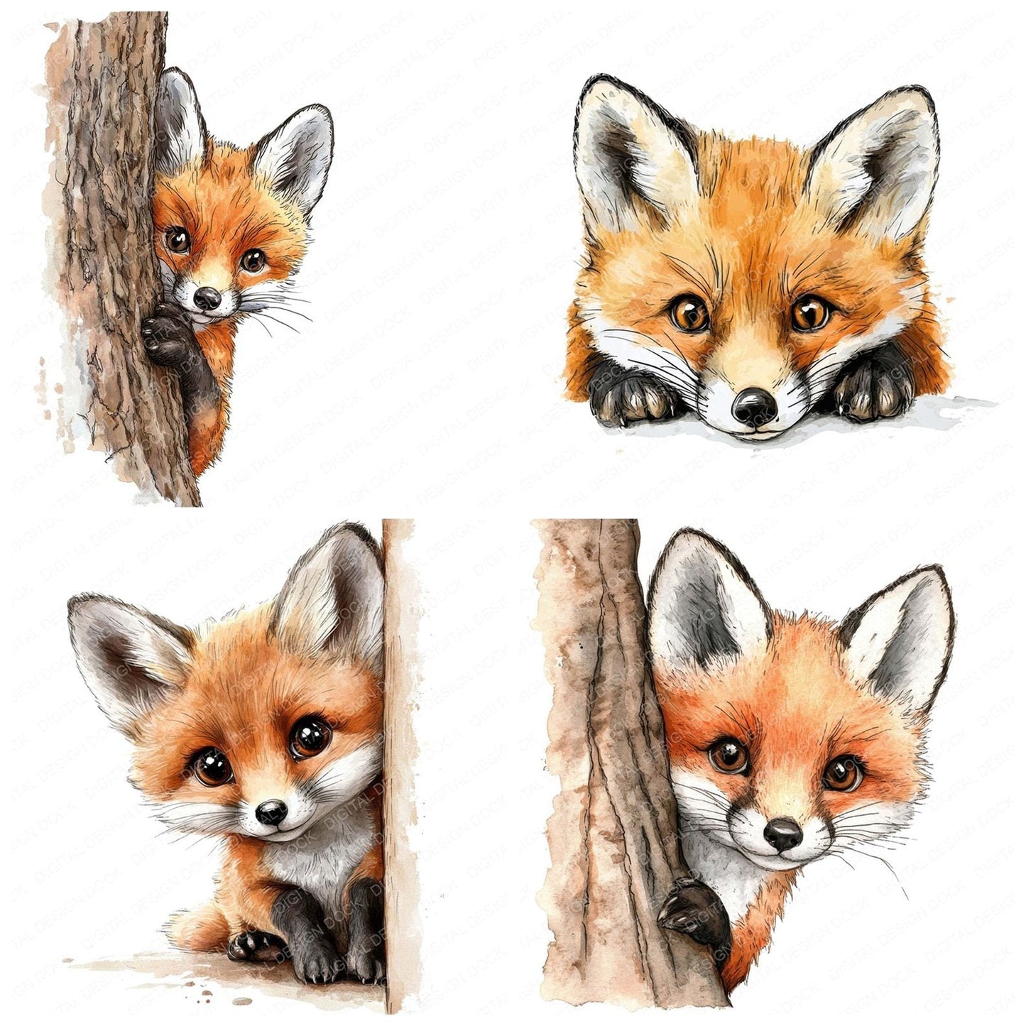 Peeking Cute Fox Clipart Set (DDD006279)