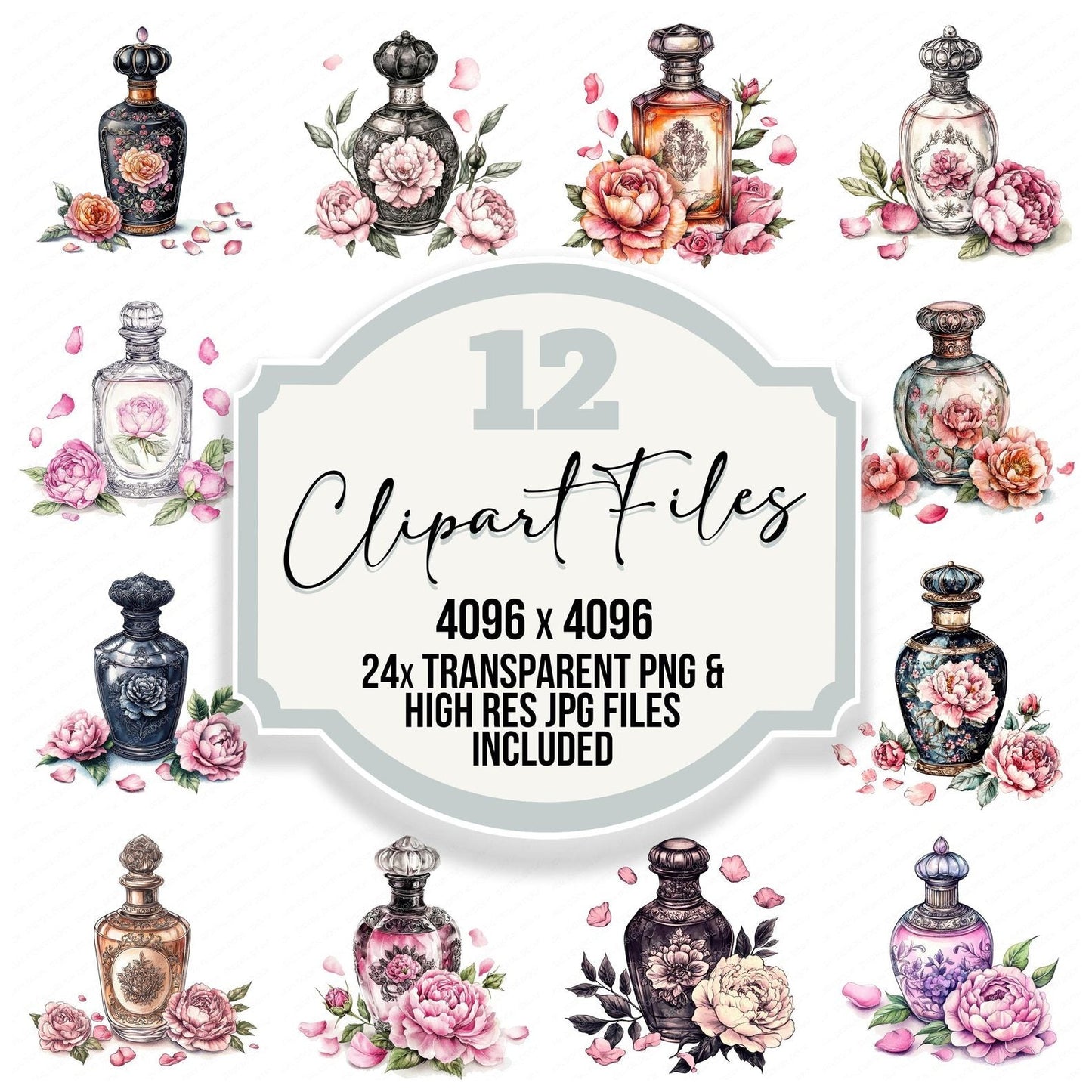 Perfume Bottle with Flowers Clipart Set (DDD006285)