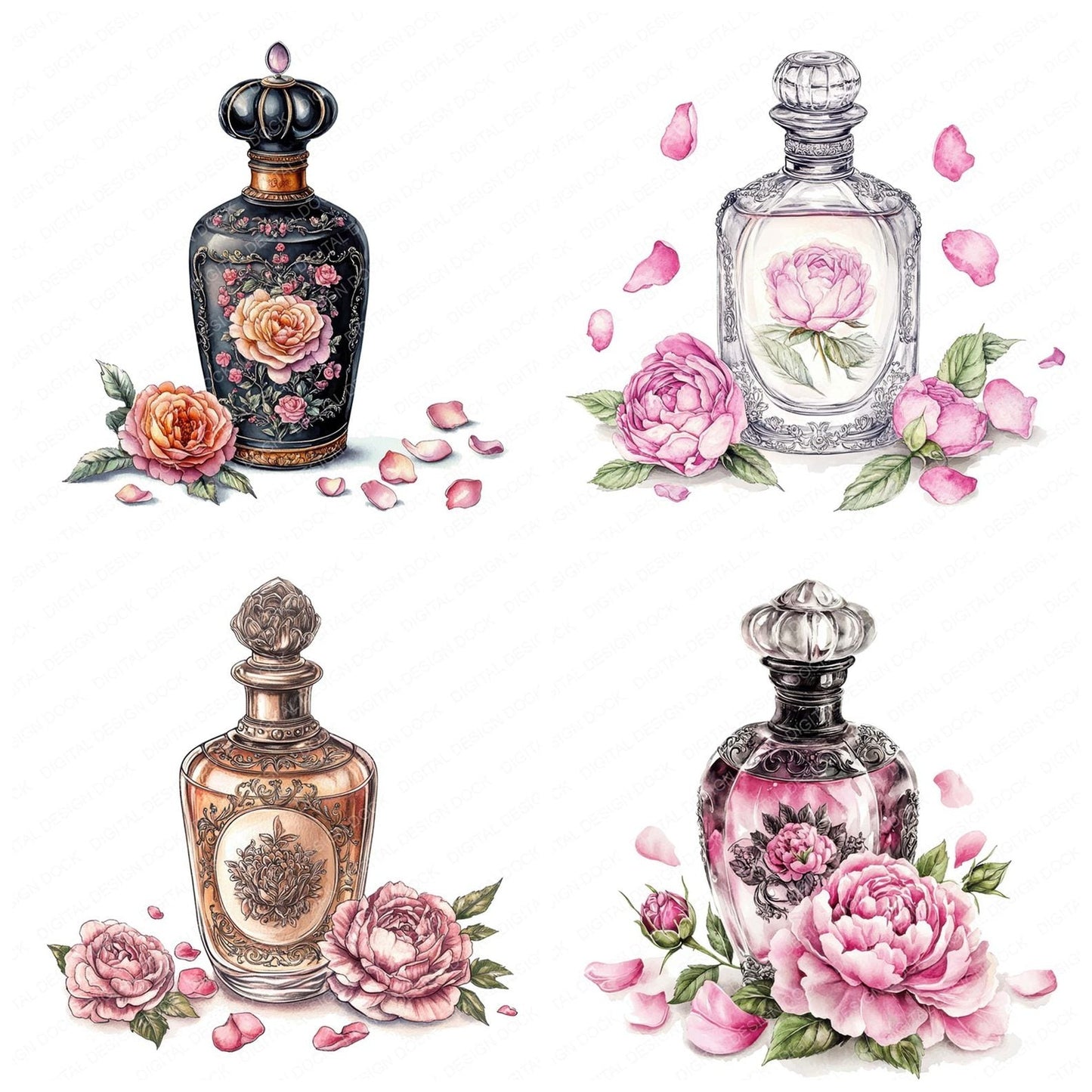 Perfume Bottle with Flowers Clipart Set (DDD006285)