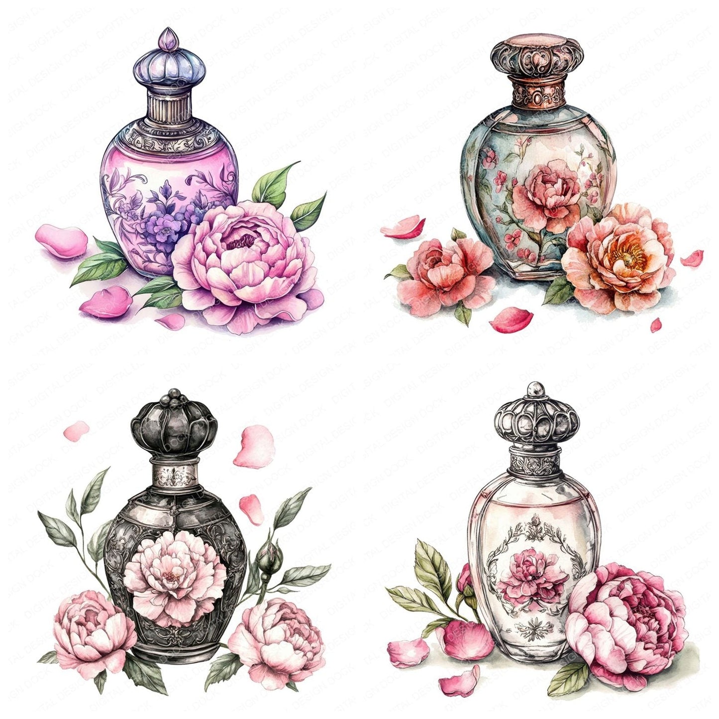 Perfume Bottle with Flowers Clipart Set (DDD006285)