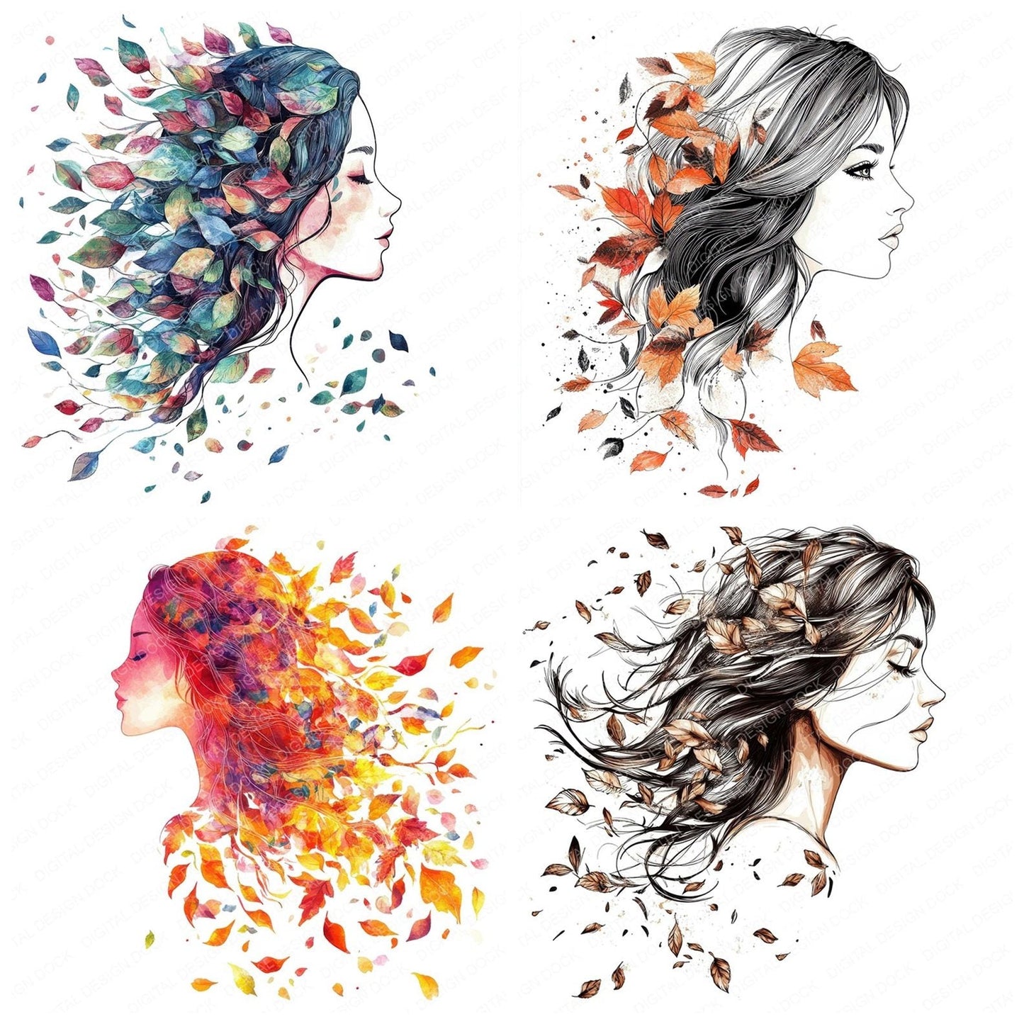 Petal Hair Woman Clipart Set (DDD006286)