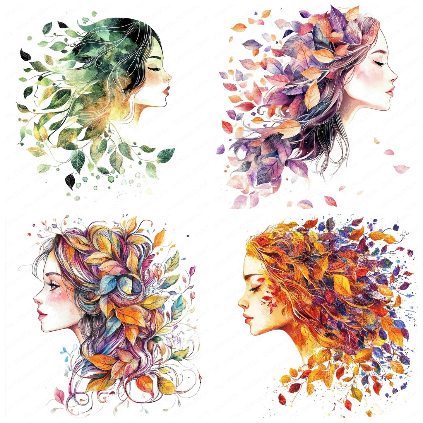 Petal Hair Woman Clipart Set (DDD006286)