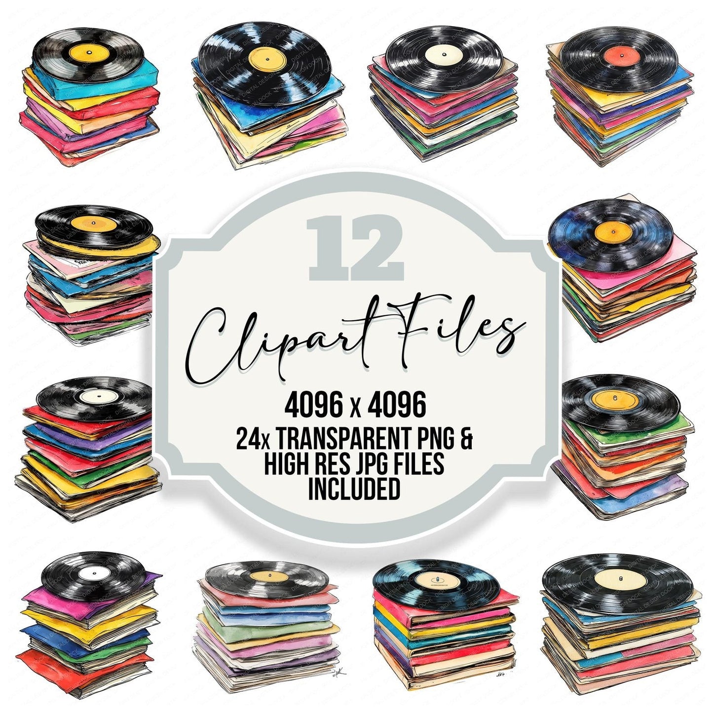 Pile of Vinyl Records Clipart Set (DDD006293)