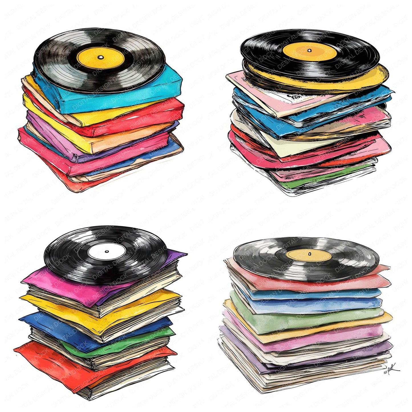 Pile of Vinyl Records Clipart Set (DDD006293)