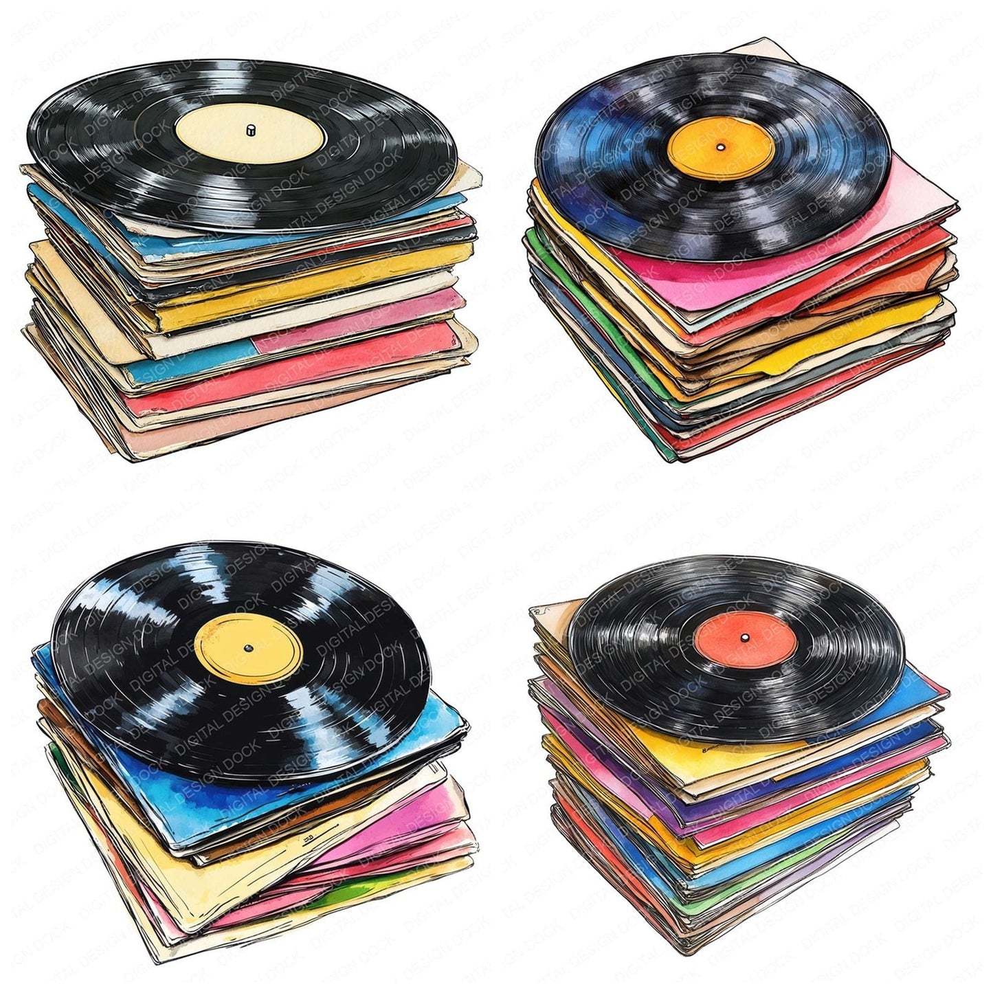 Pile of Vinyl Records Clipart Set (DDD006293)