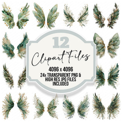 Pine Branch Fairy Wings clipart set cover showing the designs and file details