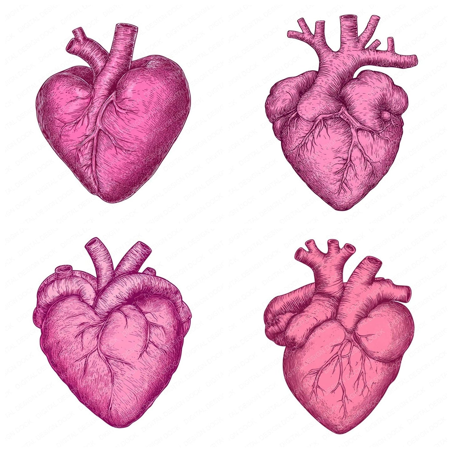 Pink Boho Heart Illustartion Clipart Set (DDD006301)