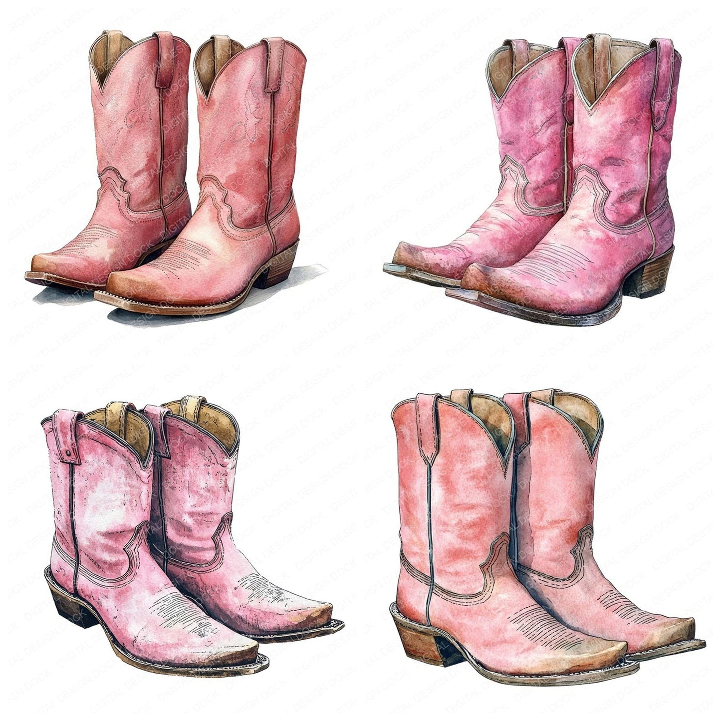 Pink Cowboy Boots Clipart Set (DDD006302)