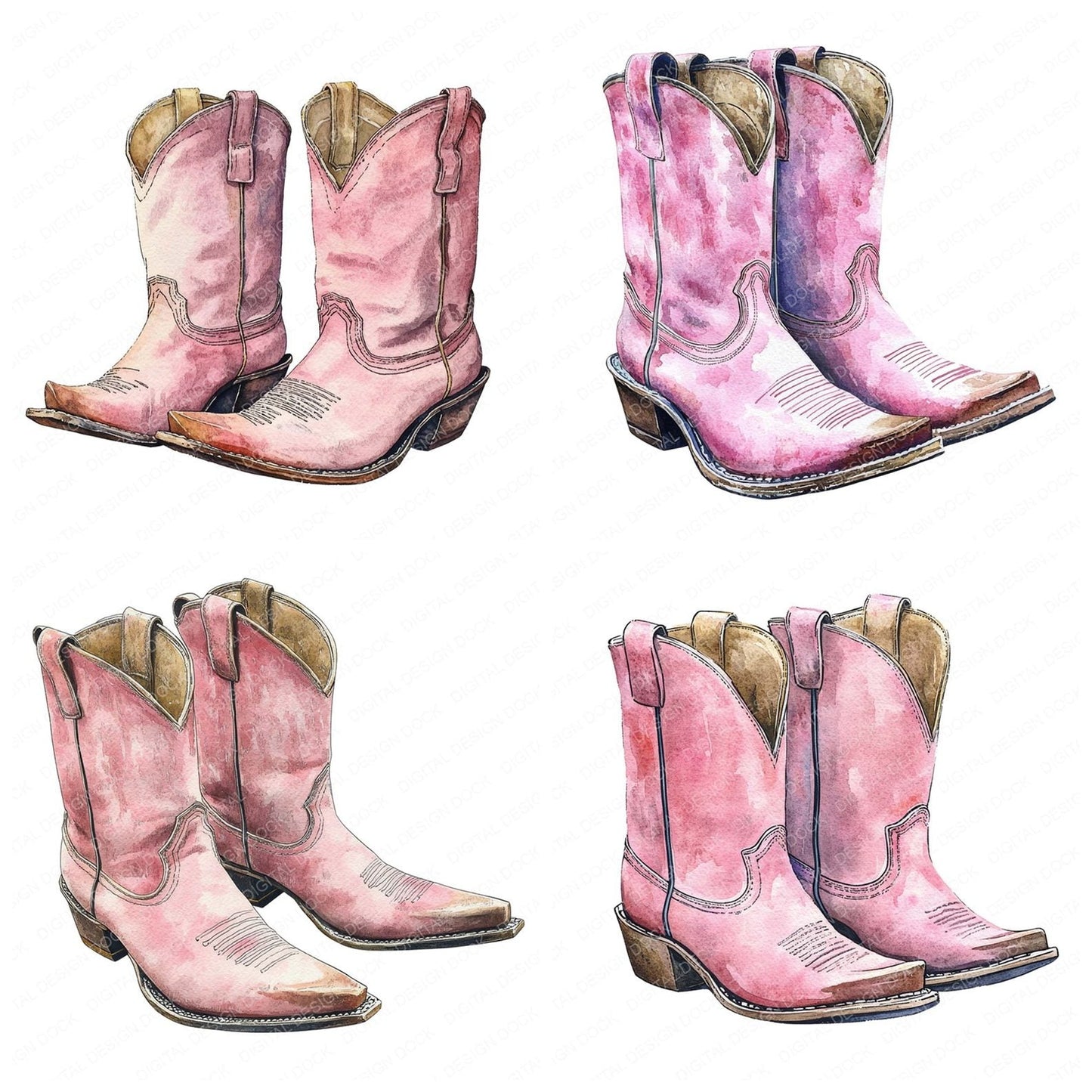 Pink Cowboy Boots Clipart Set (DDD006302)