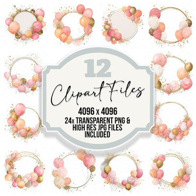 Pink Gold Balloon Circle Frame Clipart Set (DDD006305)