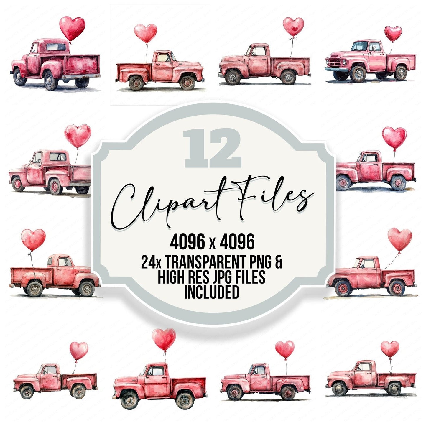 Pink Valentines Truck Clipart Set (DDD006308)
