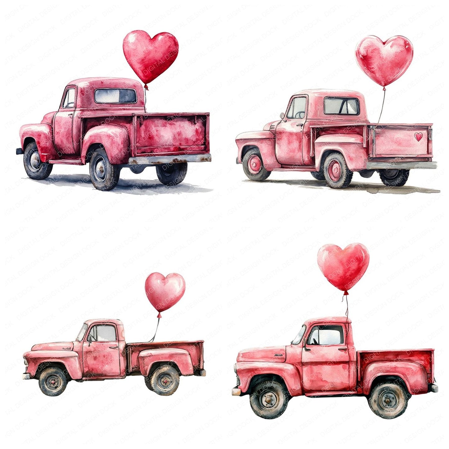 Pink Valentines Truck Clipart Set (DDD006308)