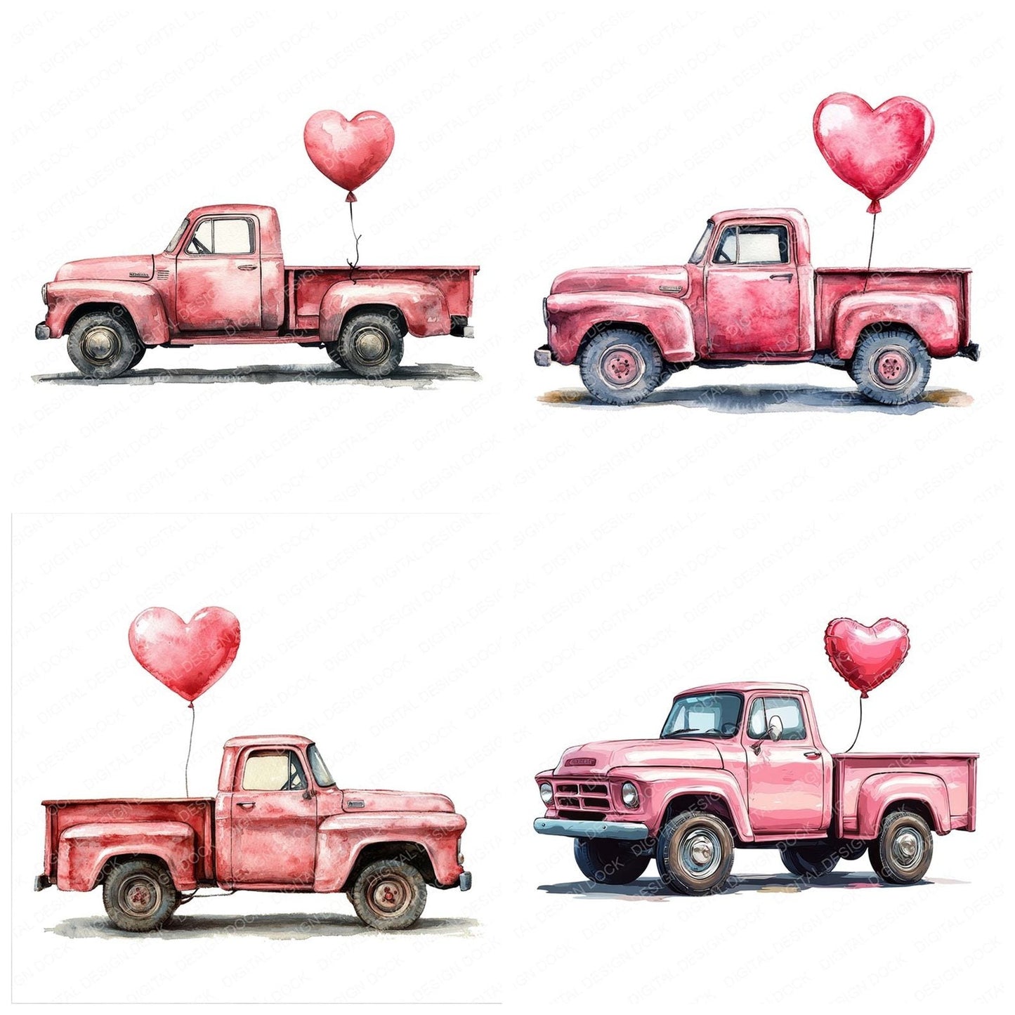 Pink Valentines Truck Clipart Set (DDD006308)