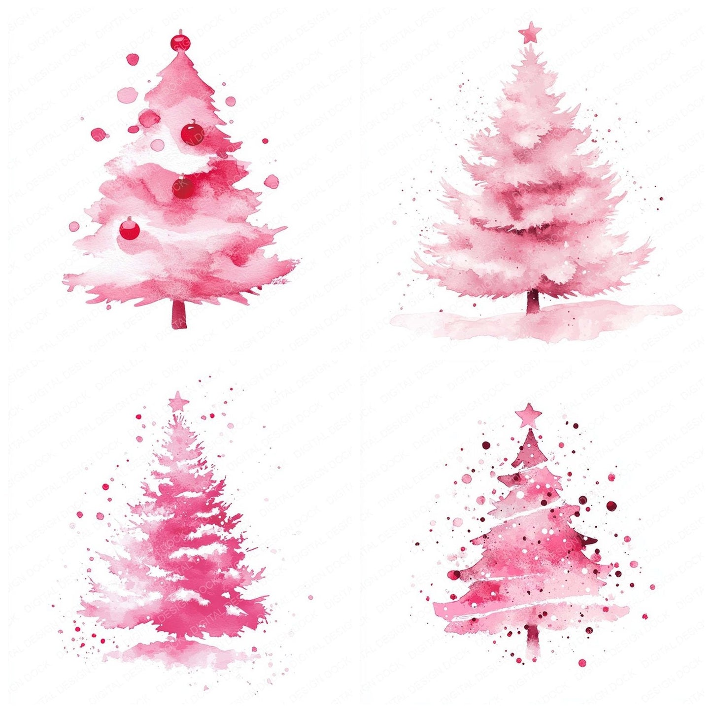 Pink Watercolour Chirstmas Tree Clipart Set (DDD006309)