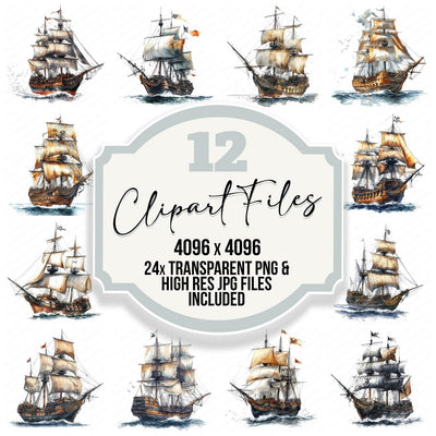 Pirate Ghost Ship clipart set cover showing the designs and file details