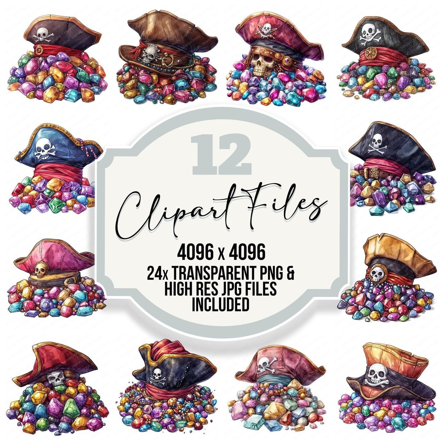 Pirate Hat on Gems and Jewels Pile Clipart Set (DDD006315)