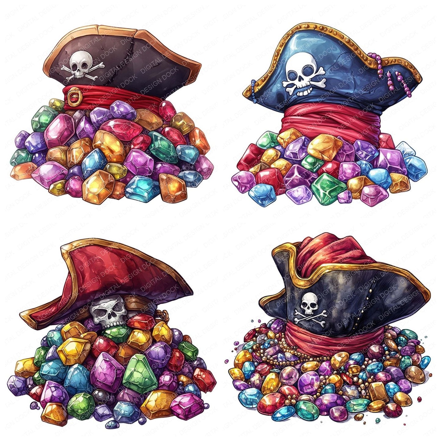 Pirate Hat on Gems and Jewels Pile Clipart Set (DDD006315)
