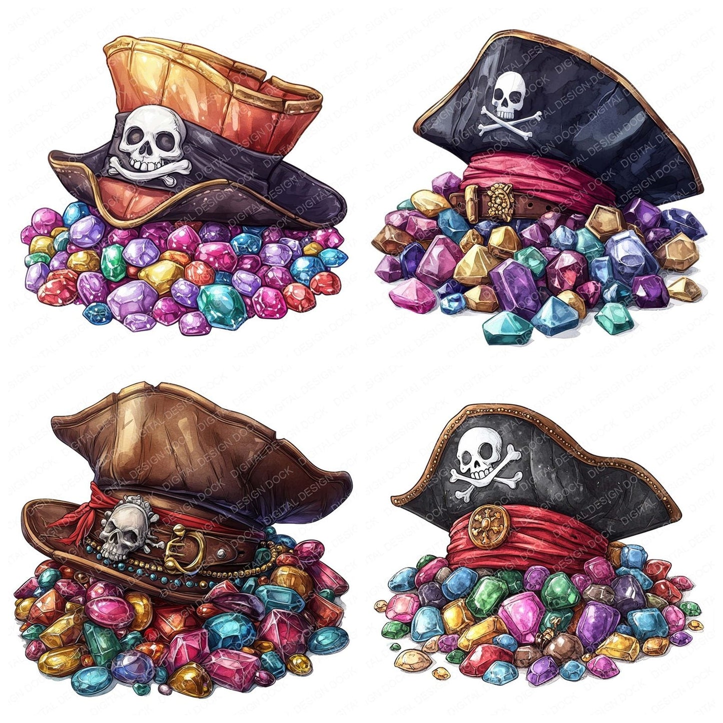Pirate Hat on Gems and Jewels Pile Clipart Set (DDD006315)