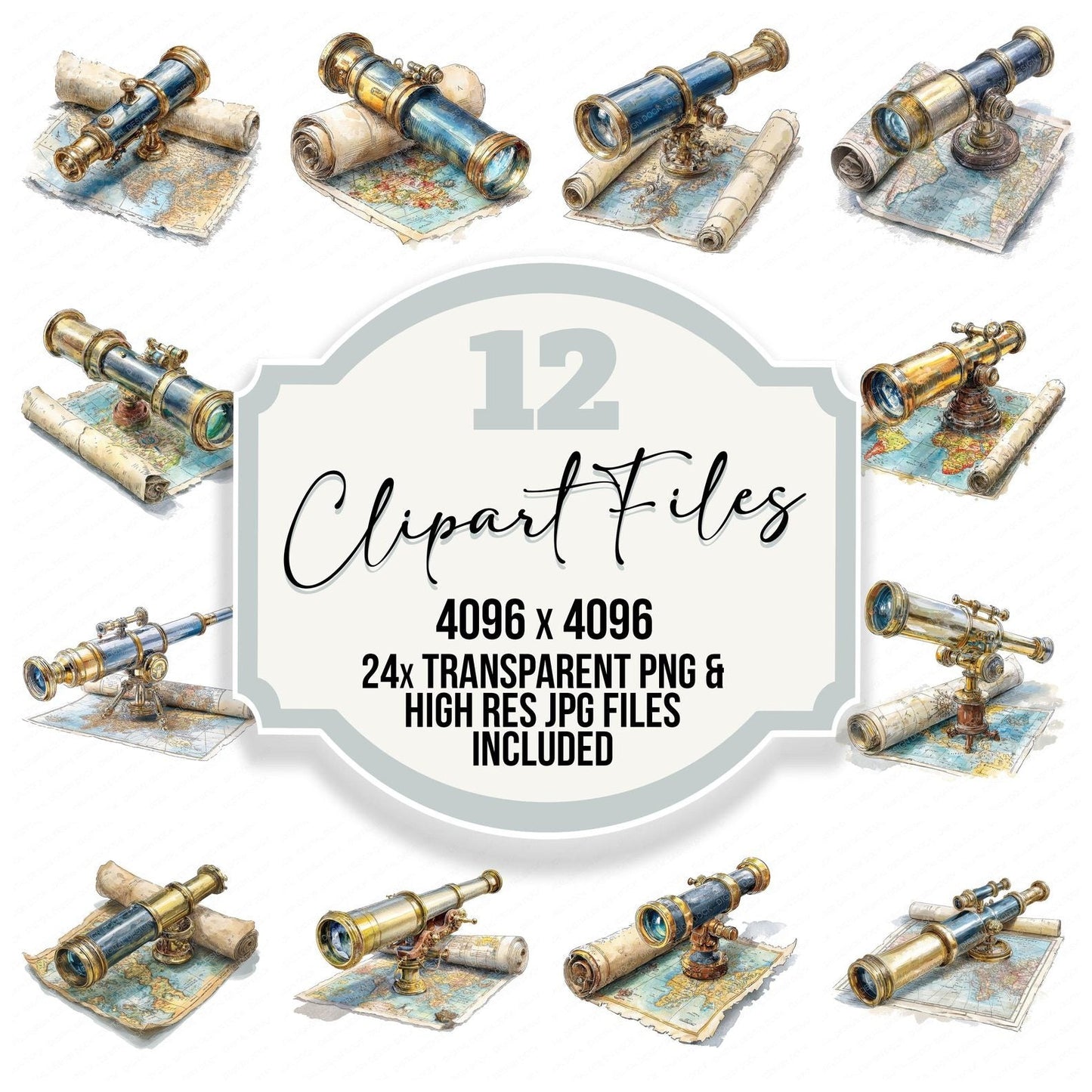Pirate Telescope Map Clipart Set (DDD006318)
