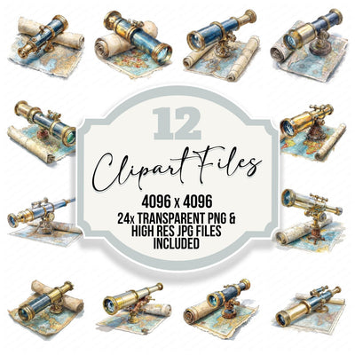 Pirate Telescope Map Clipart Set (DDD006318)