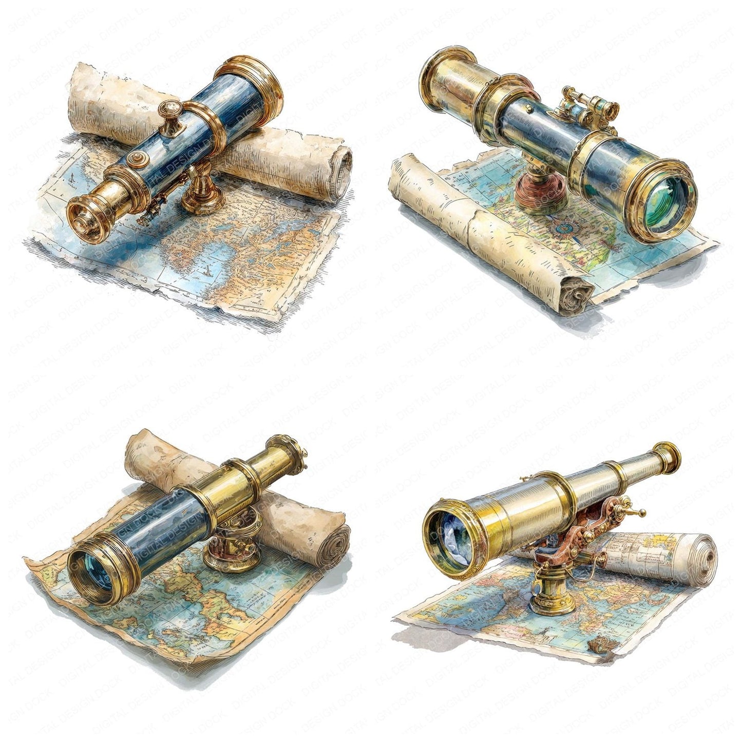 Pirate Telescope Map Clipart Set (DDD006318)