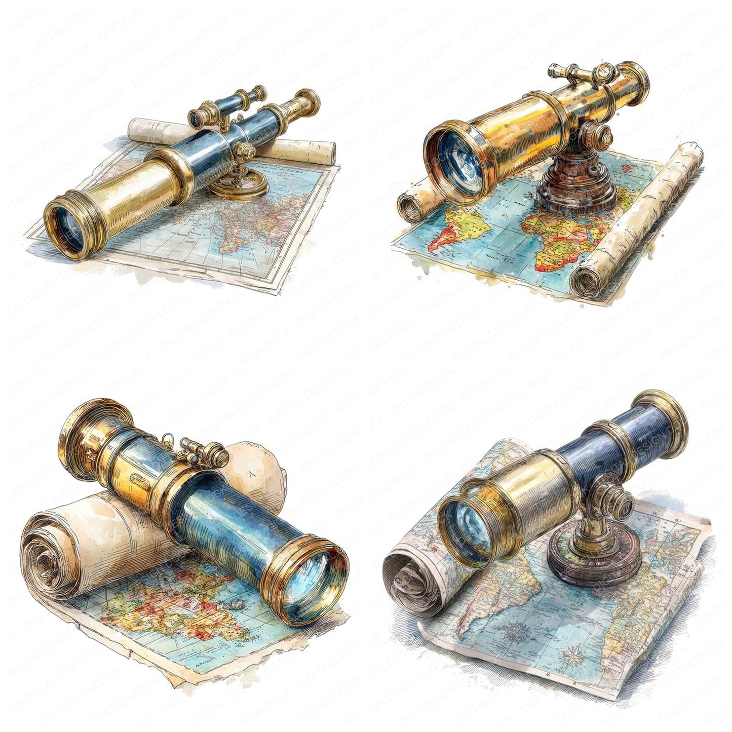 Pirate Telescope Map Clipart Set (DDD006318)