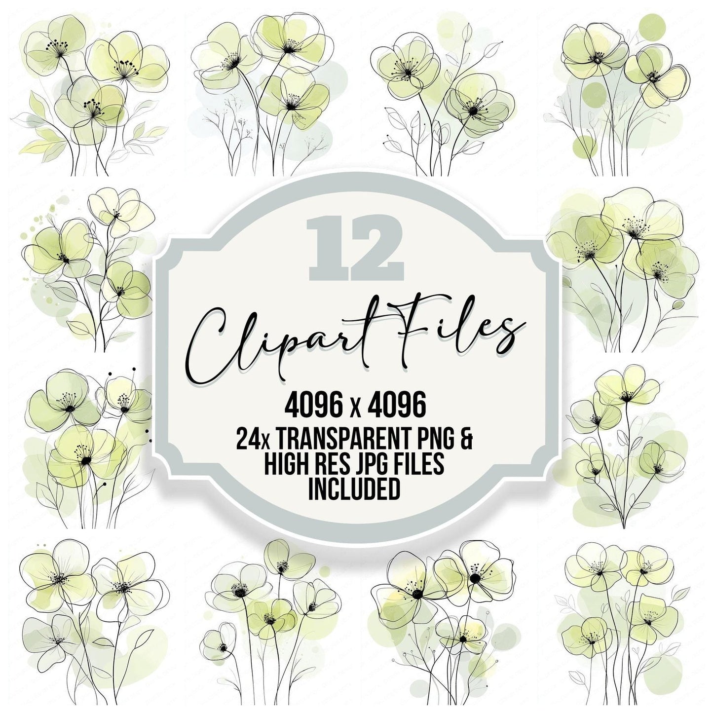 Pistachio Green Abstract Flowers Clipart Set (DDD006323)