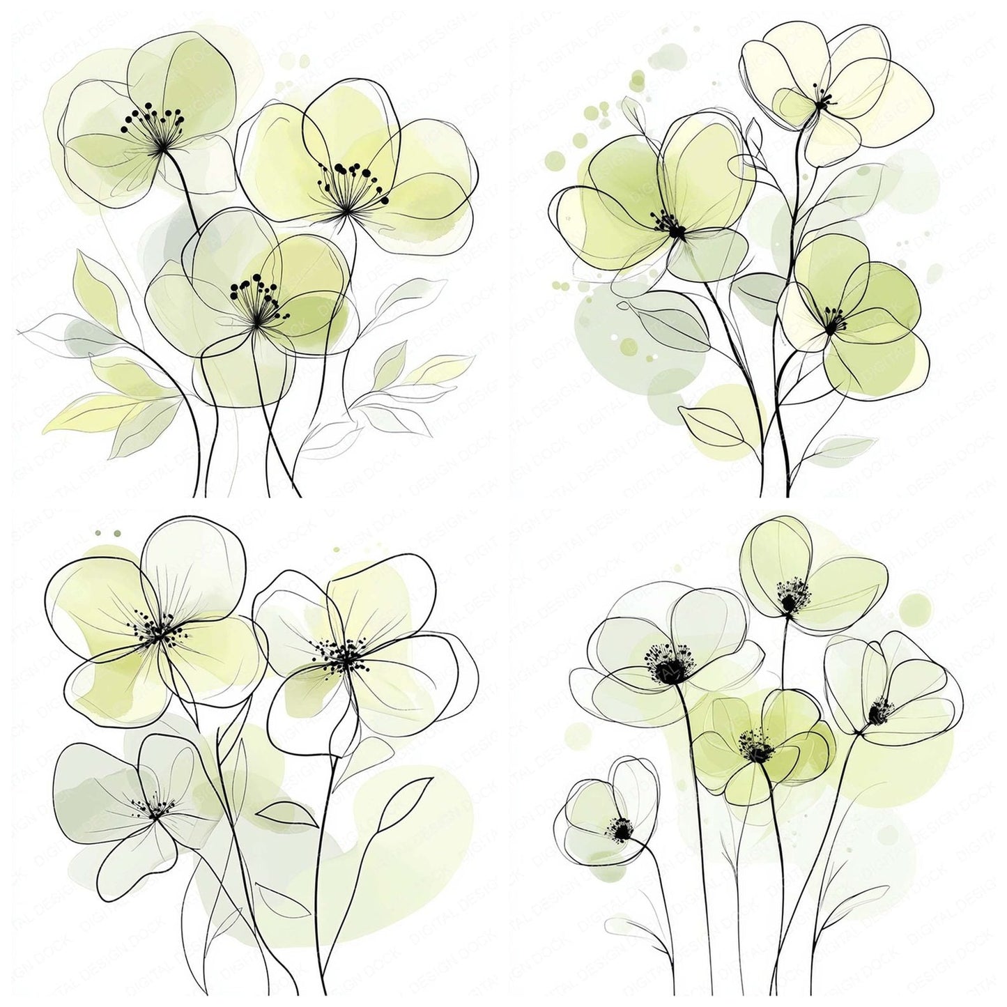 Pistachio Green Abstract Flowers Clipart Set (DDD006323)