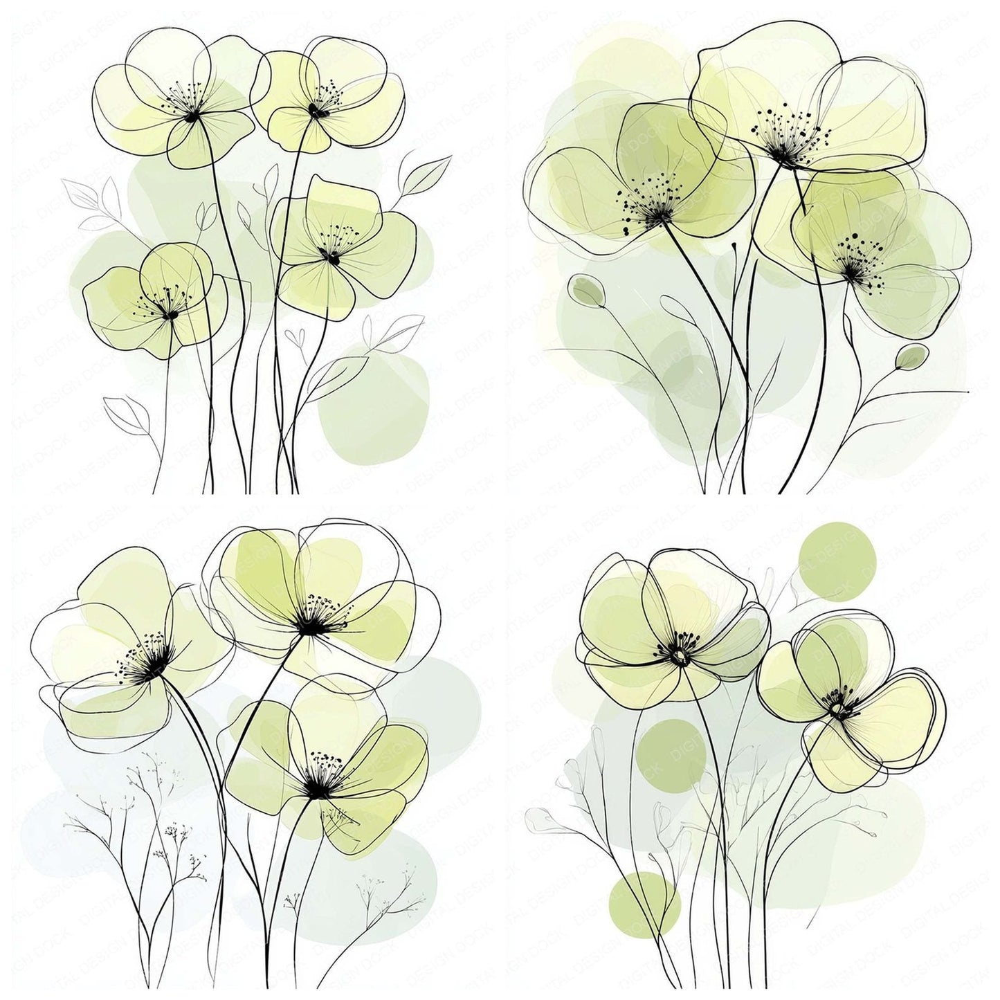 Pistachio Green Abstract Flowers Clipart Set (DDD006323)