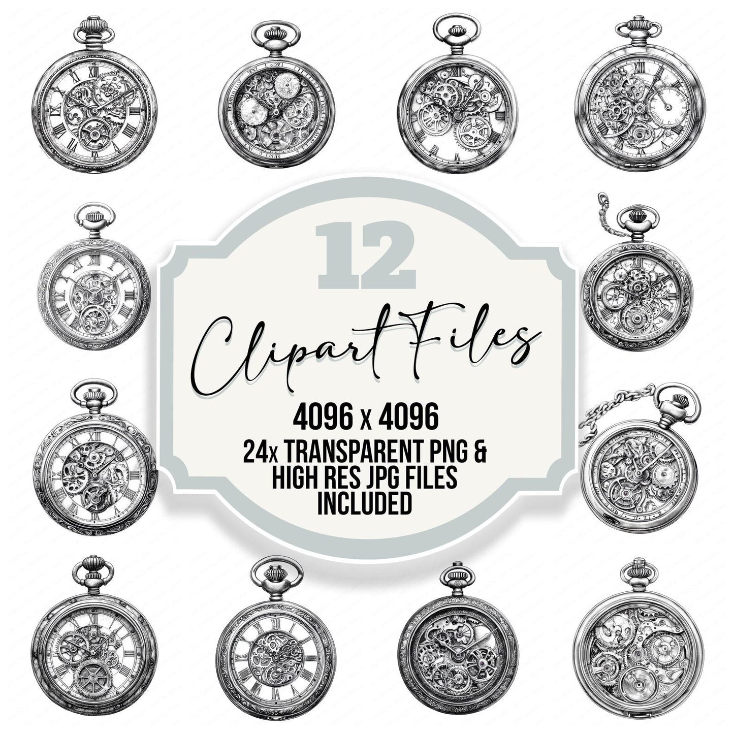 Pocket Watch Drawing Clipart Set (DDD006329)