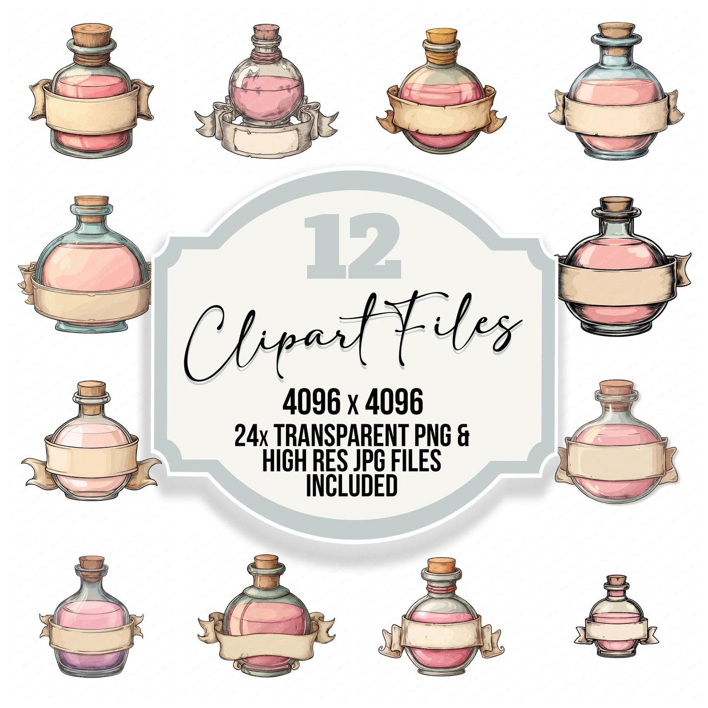 Potion Bottle Front Banner Clipart Set (DDD006336)