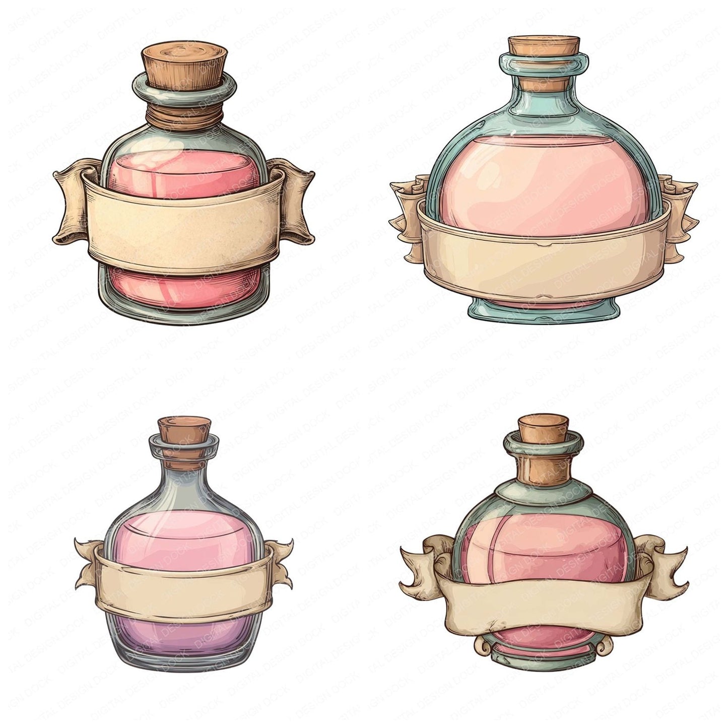 Potion Bottle Front Banner Clipart Set (DDD006336)