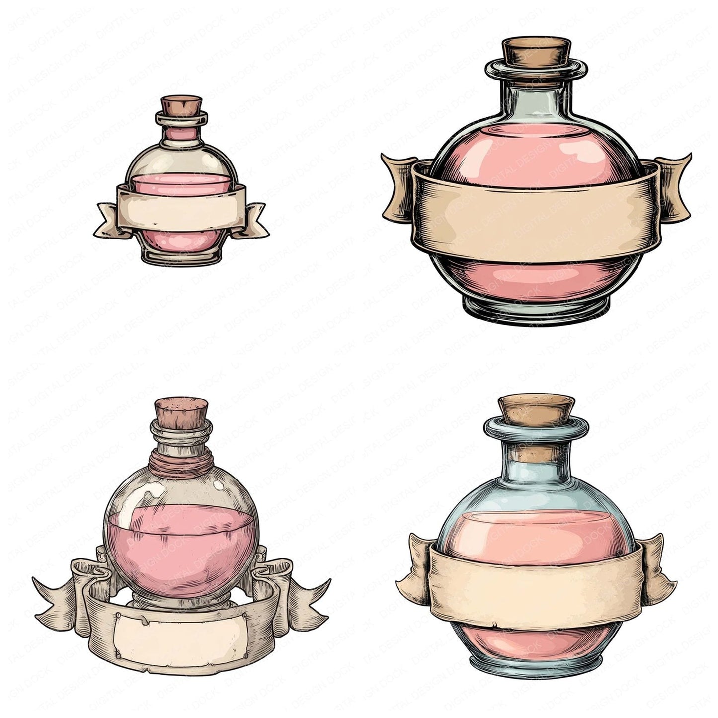 Potion Bottle Front Banner Clipart Set (DDD006336)