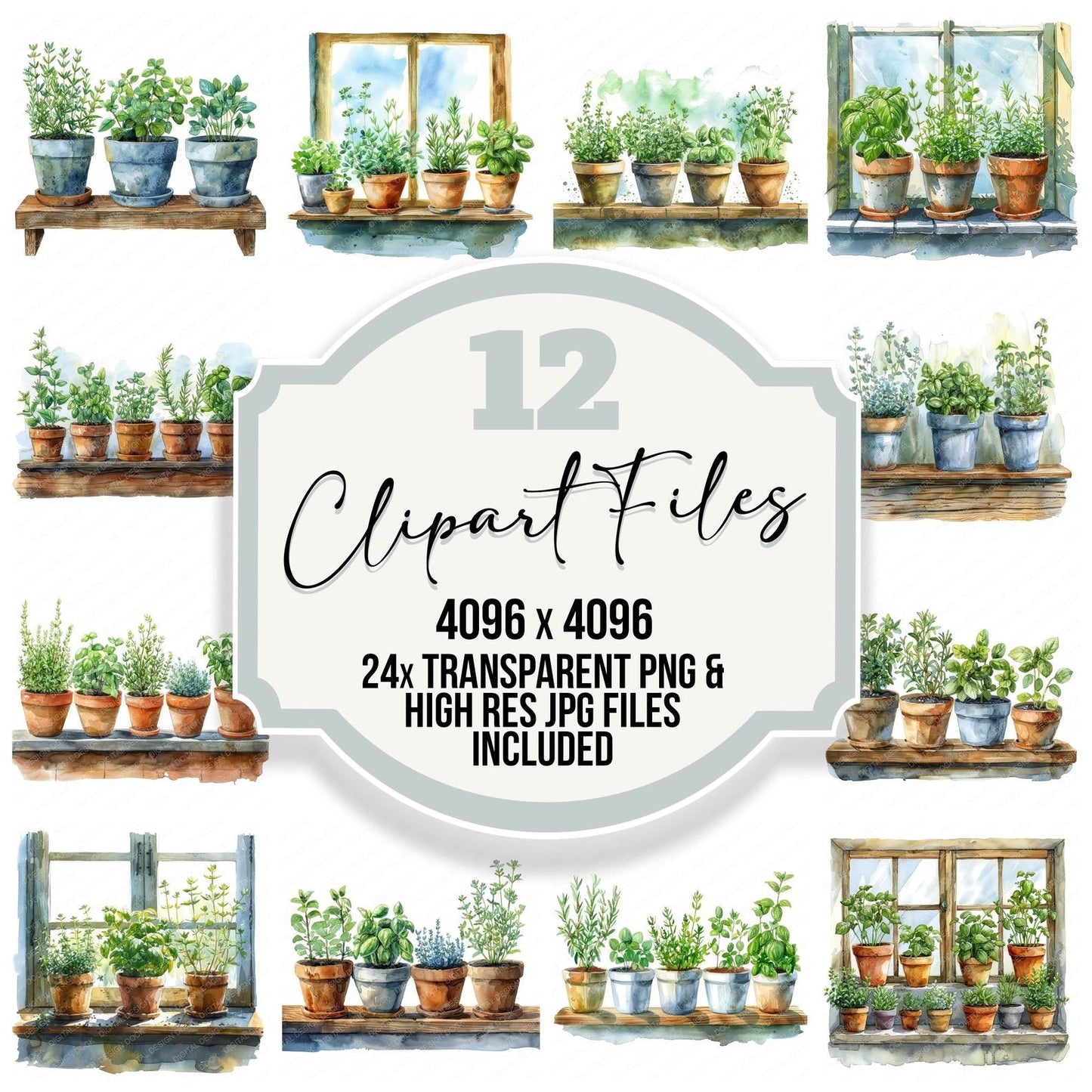 Potted Herb Garden Clipart Set (DDD006340)