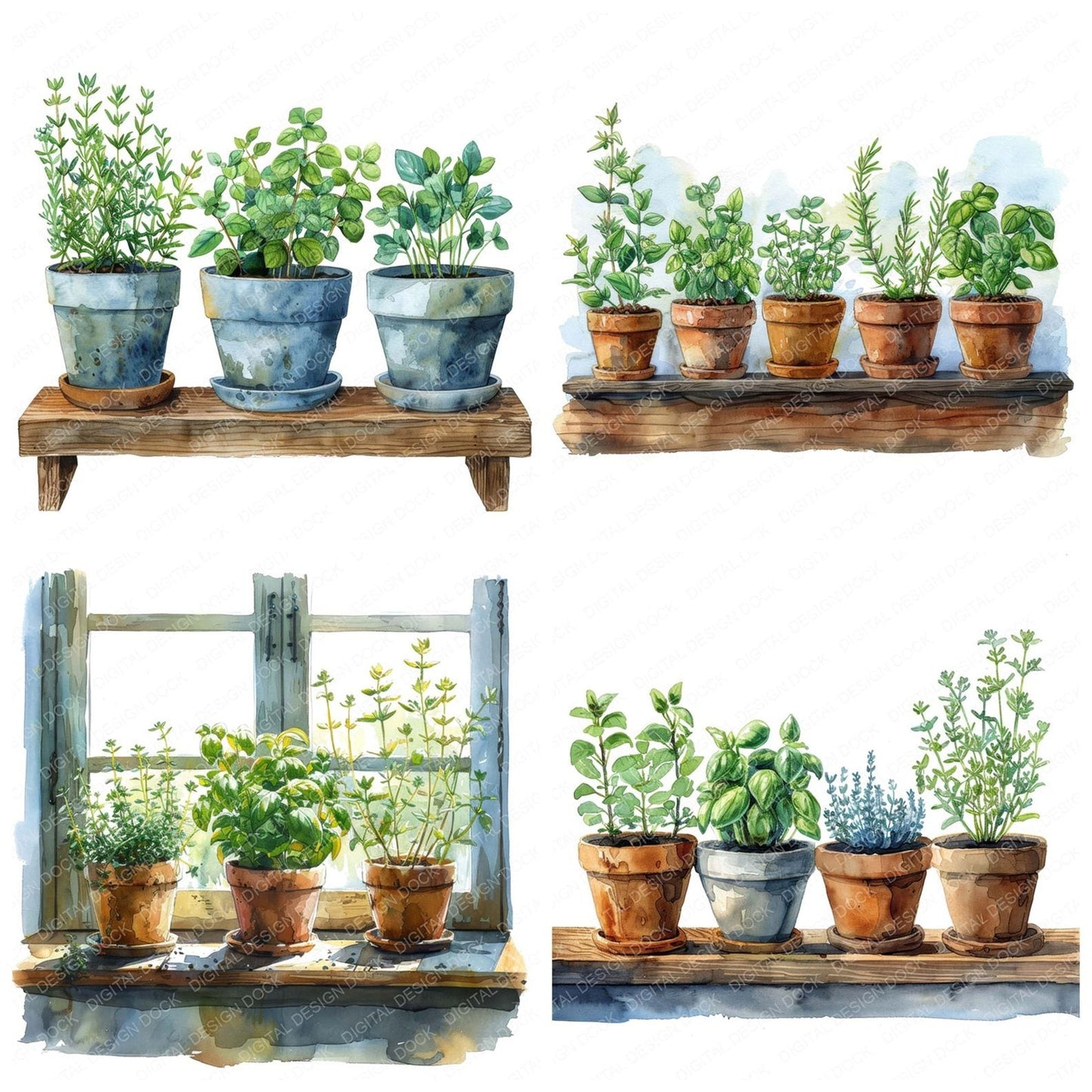 Potted Herb Garden Clipart Set (DDD006340)