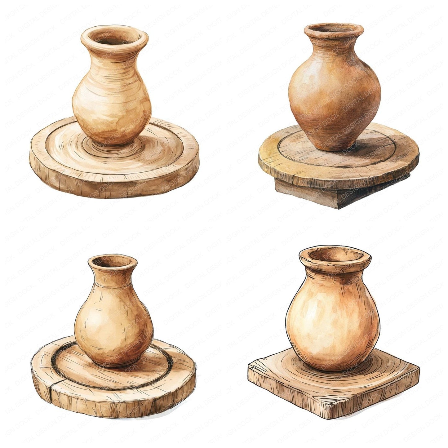 Pottery Wheel Vase Clipart Set (DDD006342)