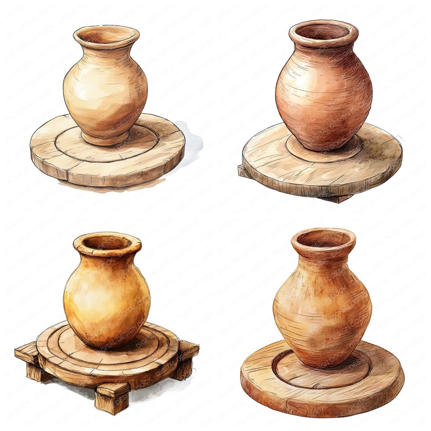 Pottery Wheel Vase Clipart Set (DDD006342)
