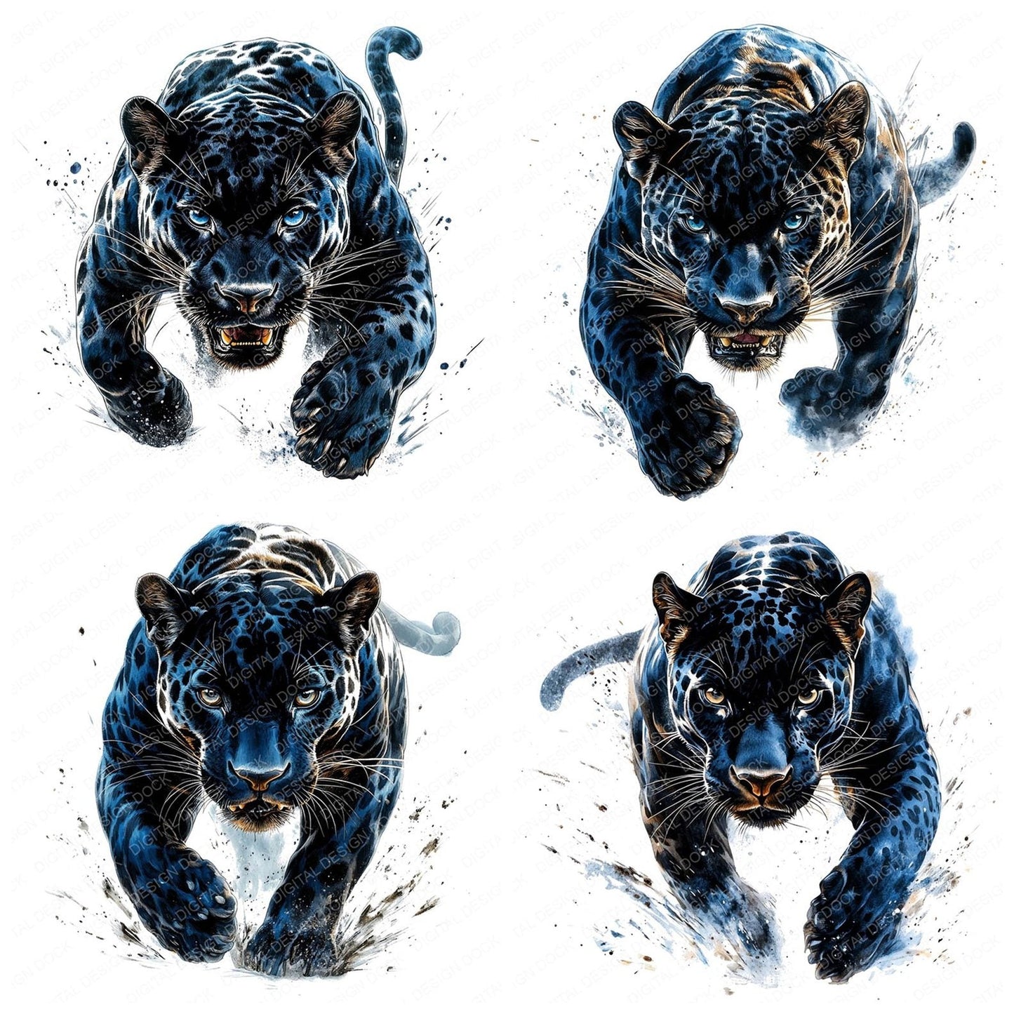 Pouncing Black Jaguar Clipart Set (DDD006343)