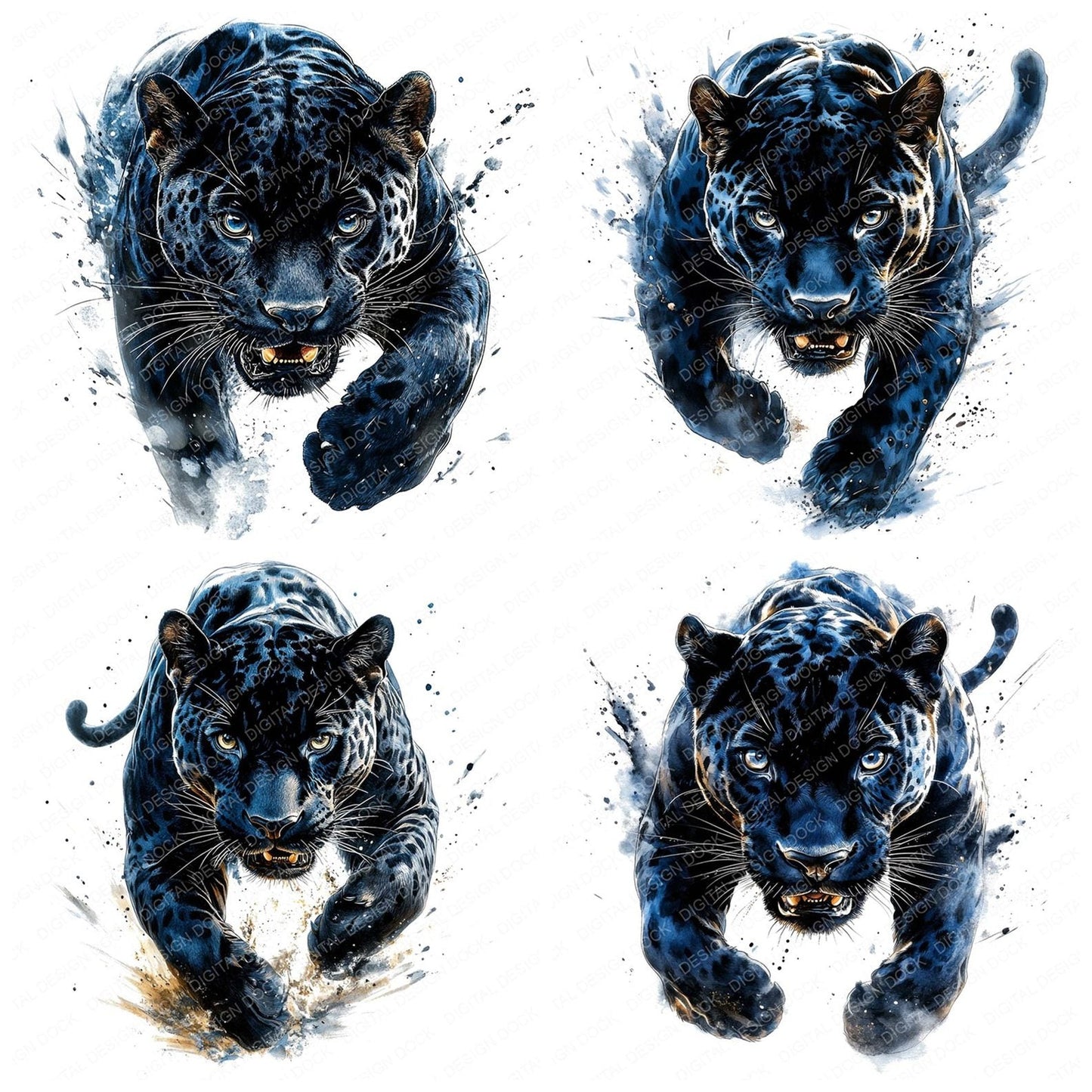 Pouncing Black Jaguar Clipart Set (DDD006343)
