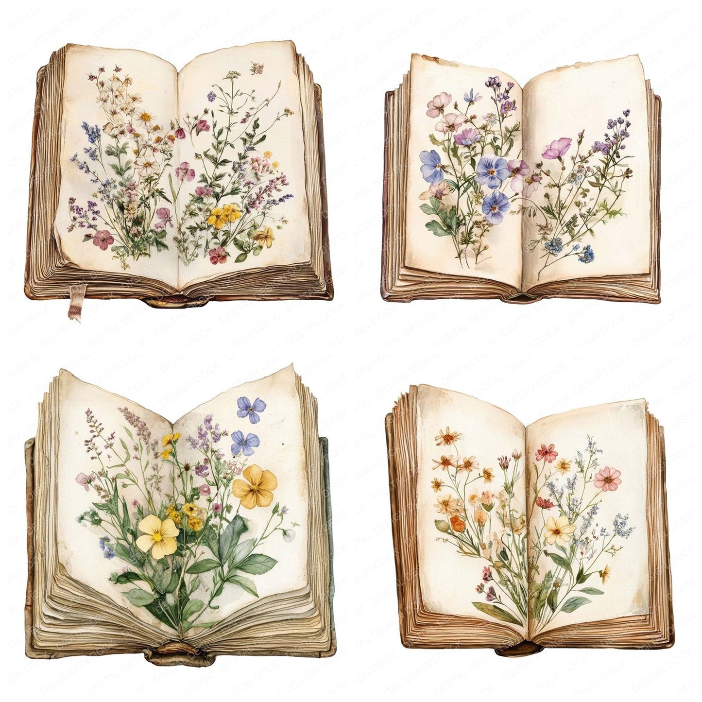 Pressed Flowers Book Clipart Set (DDD006352)