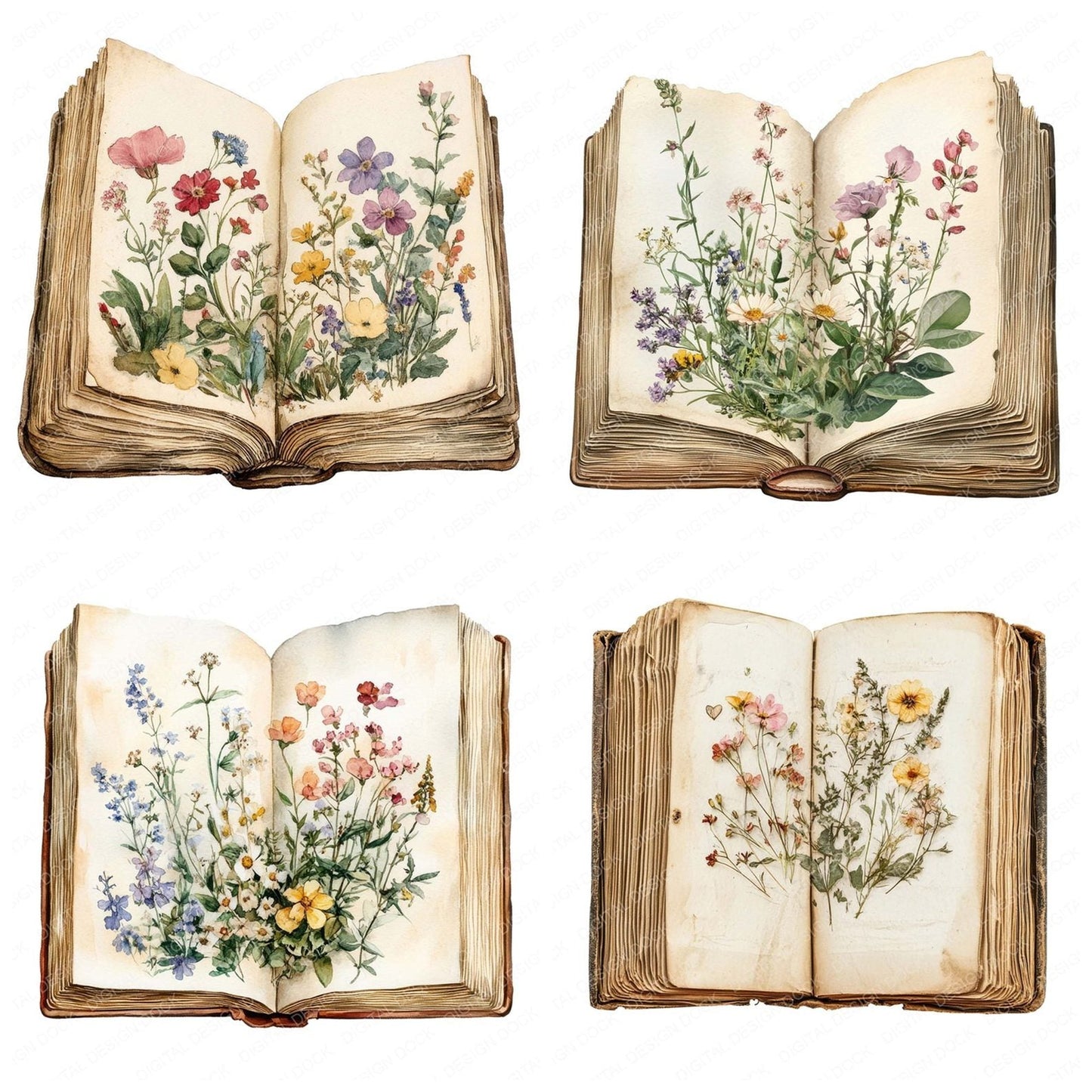 Pressed Flowers Book Clipart Set (DDD006352)